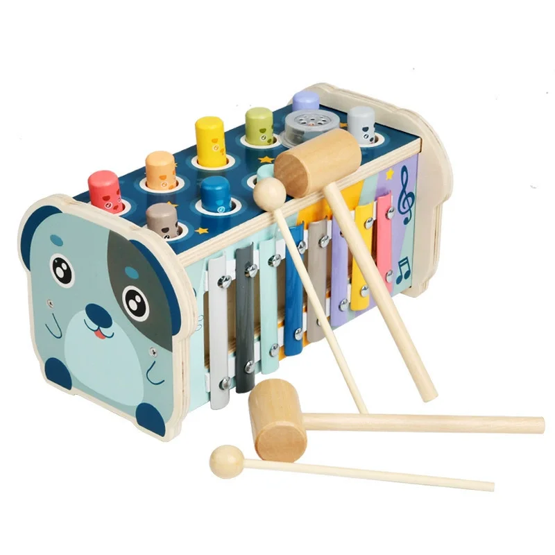 Montessori Wooden Hammering Pounding Toy with Pounding Bench Number Sorting And Maze Features Early Development Gift for Kids
