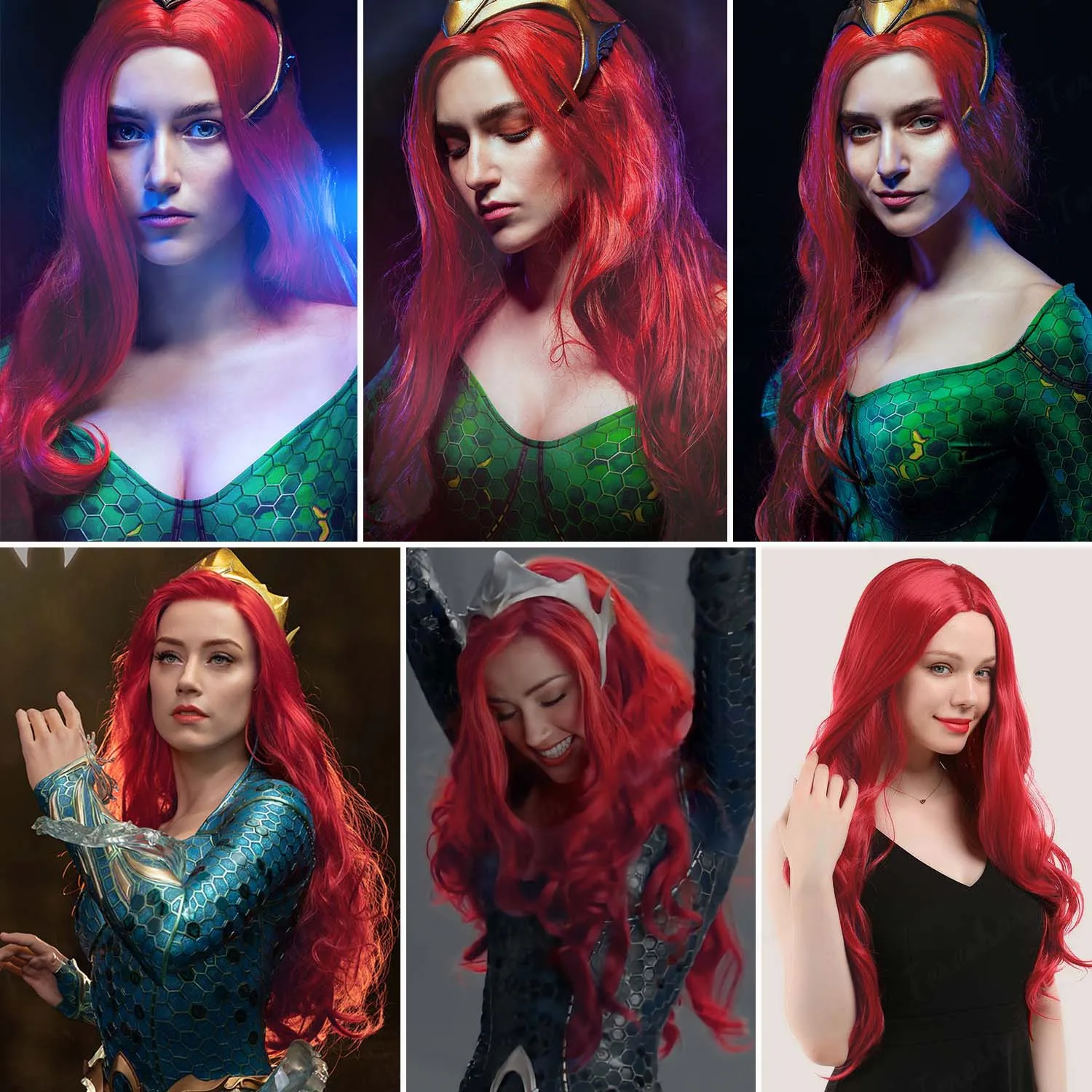 باروكات ميرا الاصطناعية، جزء جانبي، شعر مستعار أحمر طويل مجعد ومموج للنساء، شعر مستعار حورية البحر أنيق لحفلات الهالوين التنكرية اليومية #2