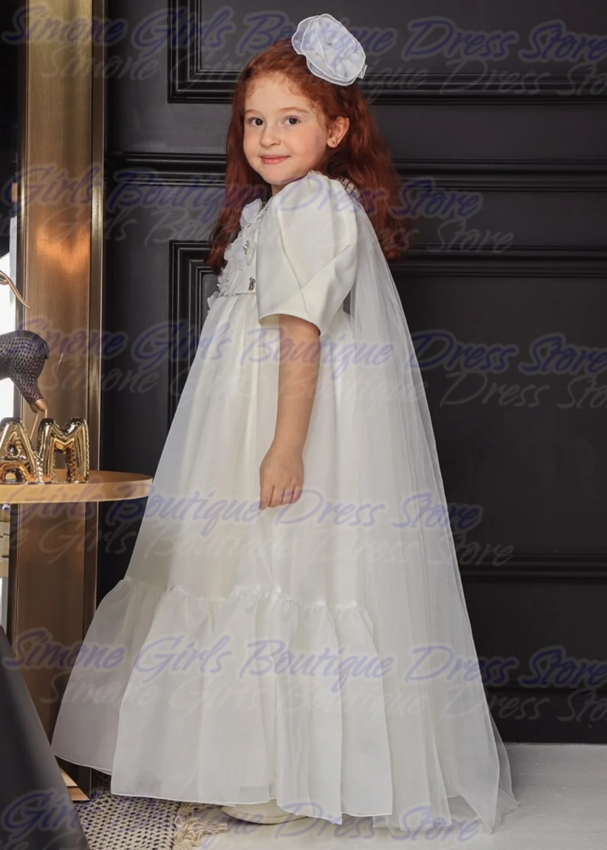Sequin Cute Medium long sleeves Appliques  Flower Girl Dress for Wedding Ceremonies Formal Receptions birthday party