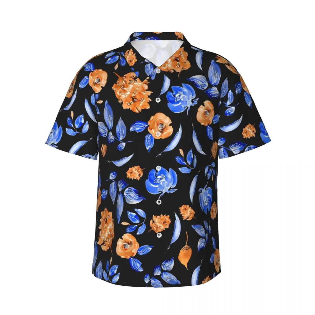 

Blue Flower Beach Shirt Men Orange Floral Print Casual Shirts Hawaiian Short Sleeve Graphic Vintage Oversized Blouses Gift