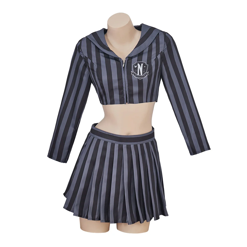 

School Uniform Women Halloween Gothic Fancy Costume Crop Top and Mini Skirt Set