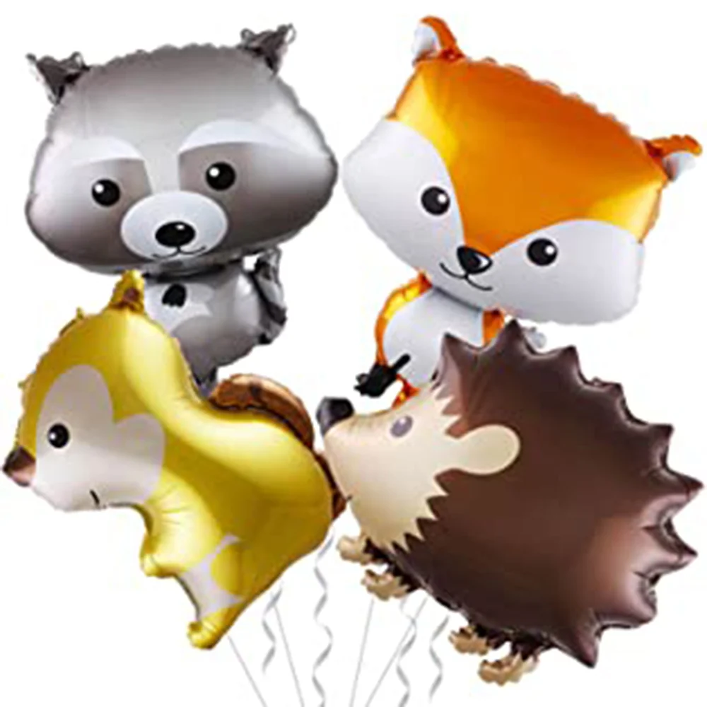 

4pcs/Set Giant Jungle Safari Forest Animals Foil Balloons Birthday Party Cute Squirrel Hedgehog Wildlife Decorations Supplies