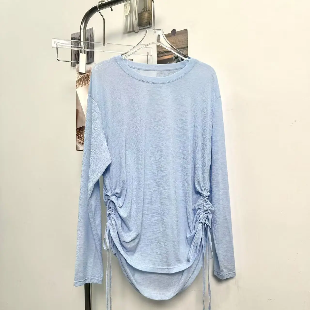 سلوب غزل تي شيرت رياضي الصالة الرياضية اللياقة البدنية الرباط مطوي بلوزة التدريب بيلاتيس المهنية اللياقة البدنية الملابس اليوغا طويلة الأكمام #5