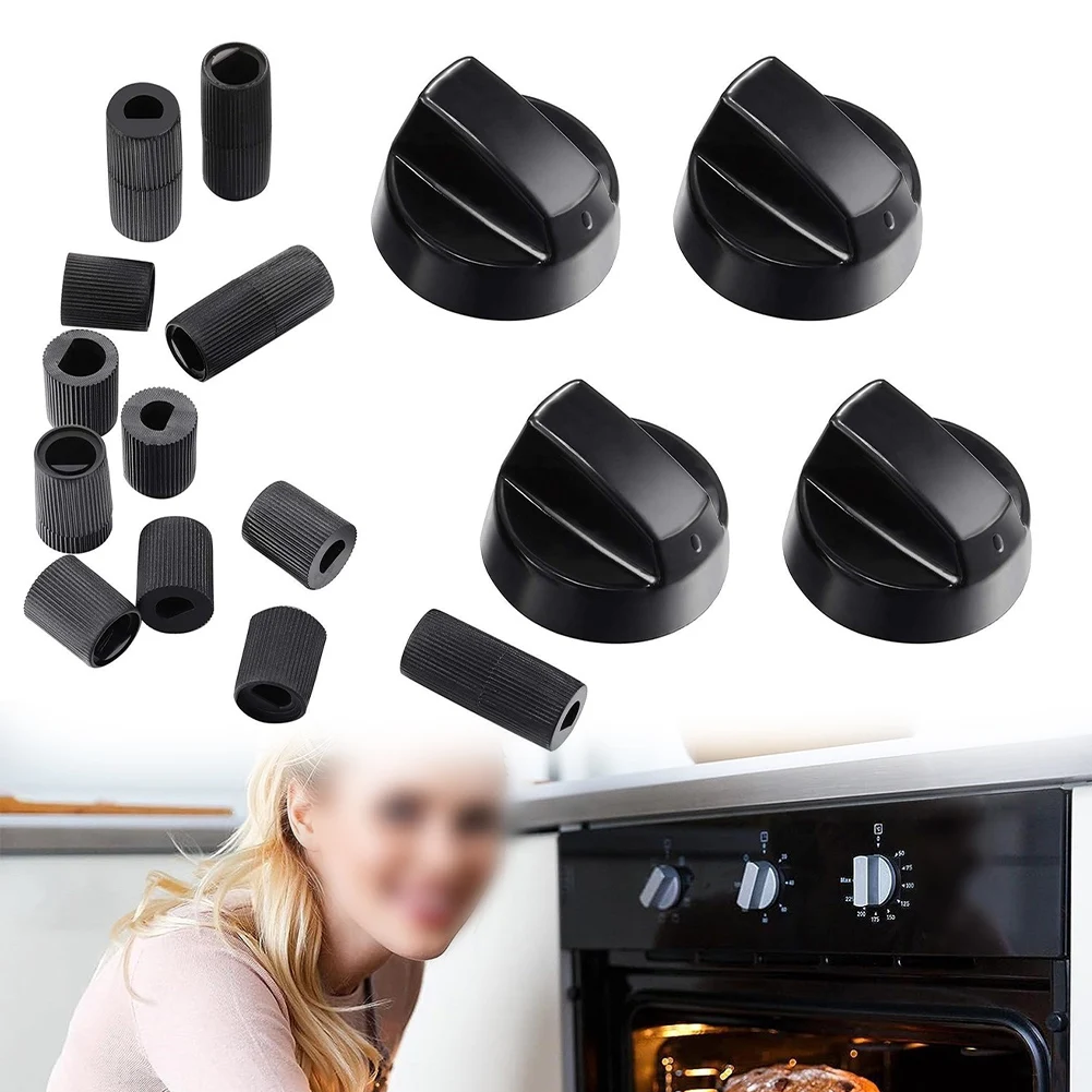 4 Sets Switch Knob With Adapters Plastic Handle Gas Stove Replacement Control Switch Button Oven Knob For Benchtop Burner