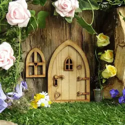 1 Pack Wooden Fairy Garden Door Blank Door Unfinished Elf Window Fairy House Door and Windows Ornaments Tree Statues for Tree Tr