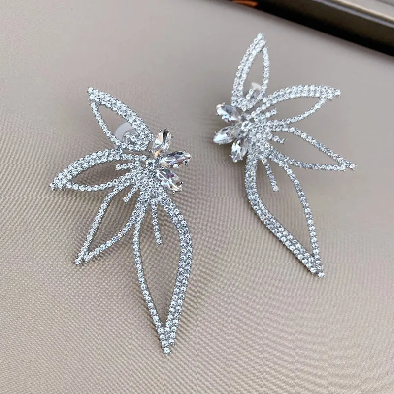 Trending Crystal Flower Drop Earring Fashion Party Korean Exaggerate Statement Dangle Earrings Female Jewelry For Woman