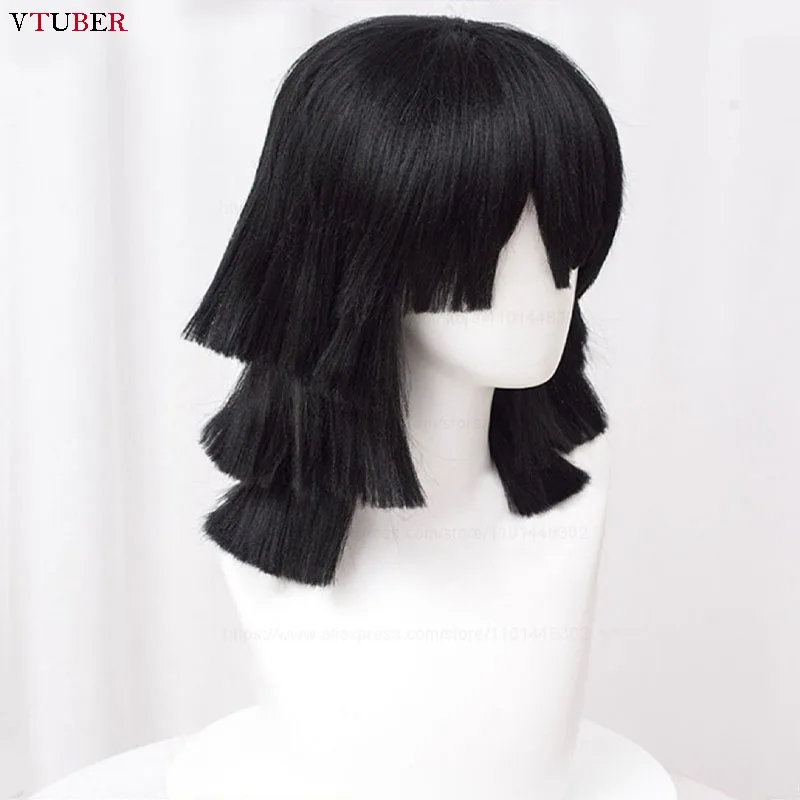 Iguro Obanai Cosplay parrucca Anime Short Black Layered Design resistente al calore capelli sintetici Party Role Play parrucche + parrucca Cap