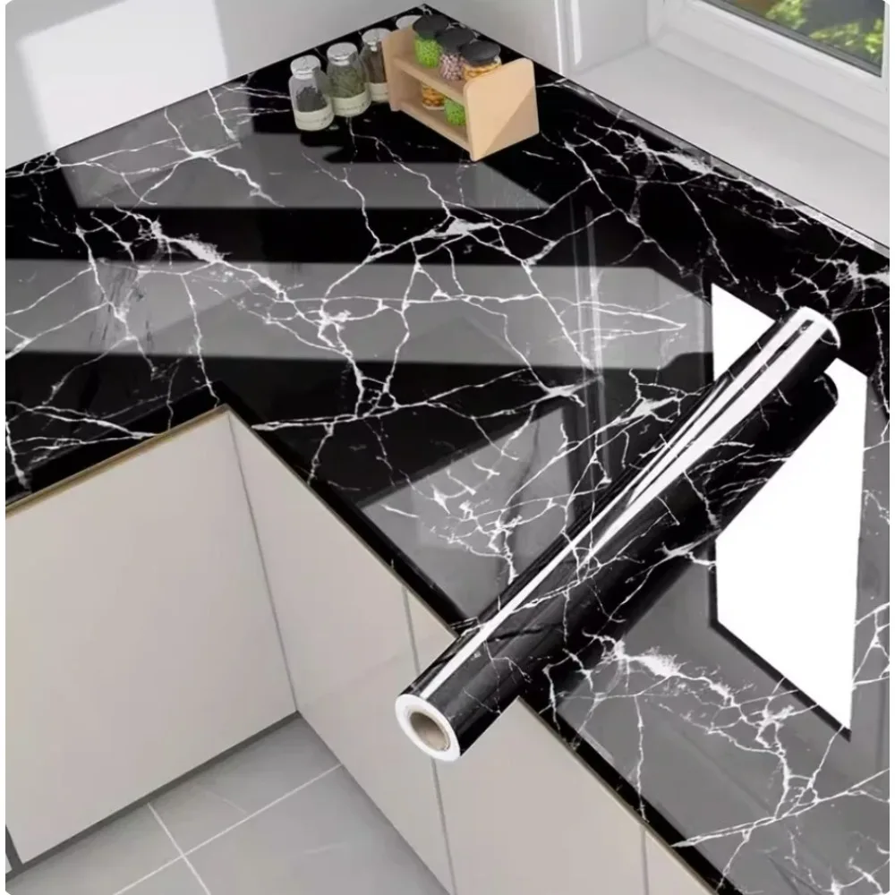 55cm Marble Aluminum Foil Wallpaper High Temperature Resistance Kitchen Stickers Self Adhesive Wallpaper PVC Bathroom Wall Sti