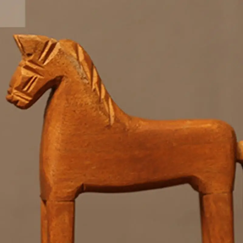 652F Antique Inspireds Wooden Rocking Horse Desktop Sculpture Durable Home Office Table Decoration