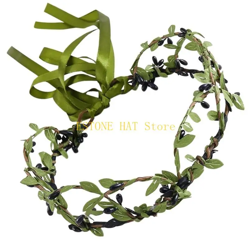 

49MF Nature Aesthetic Bridal Hairbands Photo Props Braided Headbands Party Headpiece Leaves Headbands for Music Festivals