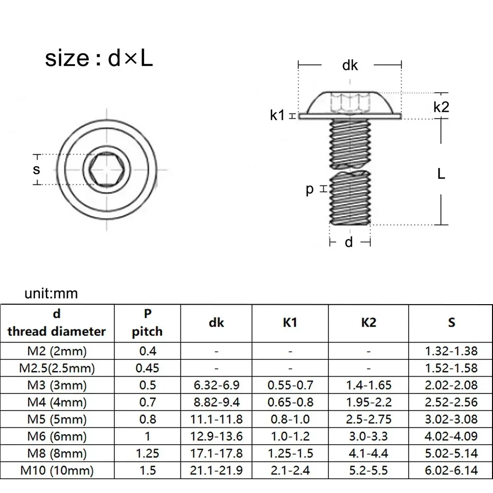 2/5/10/20Pcs ISO7380.2 304 Stainless Steel Hex Socket Button Head Screws With Collar M2-M8 Shoulder Bolt