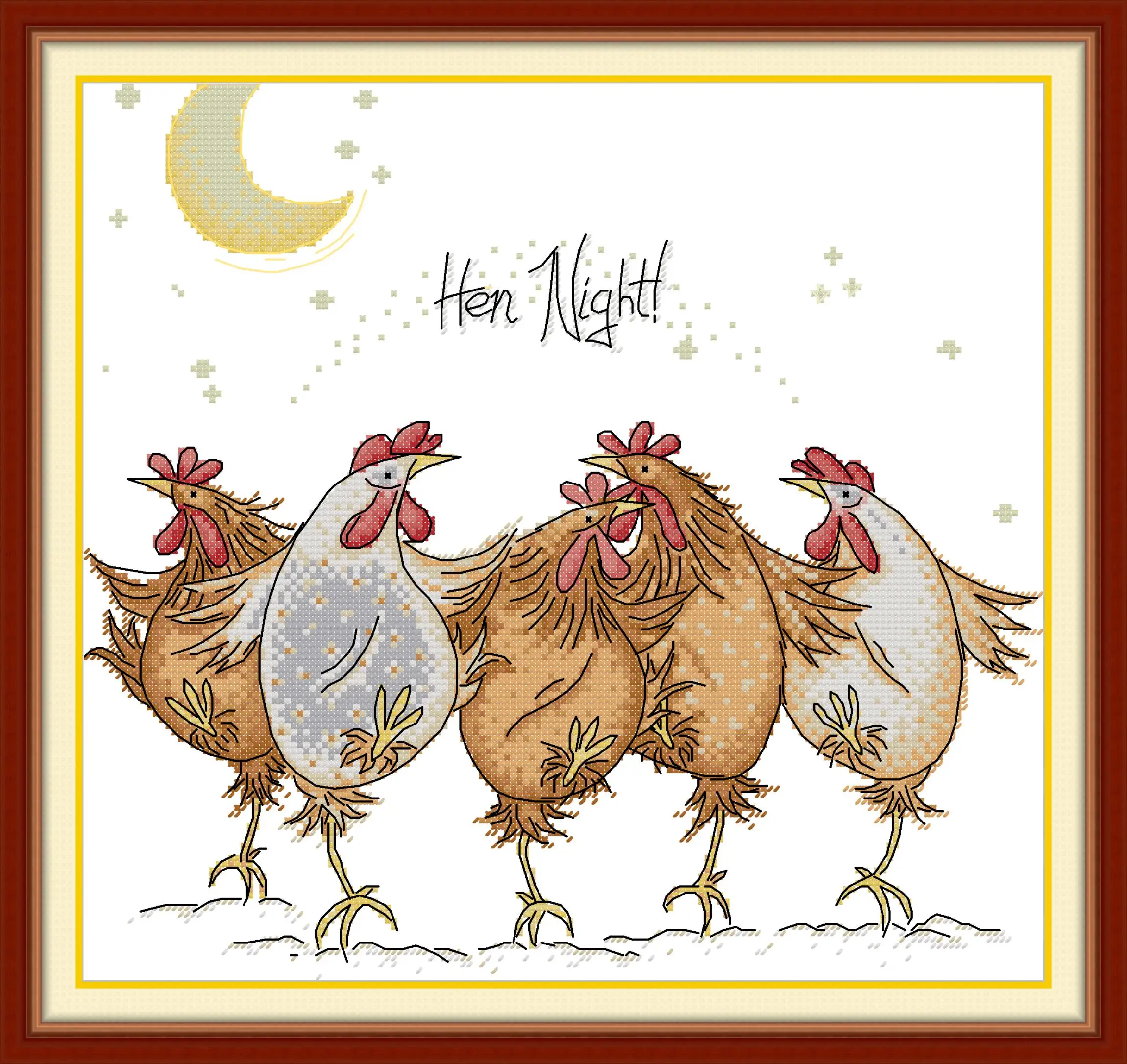 

Maydear Full Cross Stitch Kit, 11CT/14CT/16CT/9CT Aida Fabric Set-Five happy little roosters