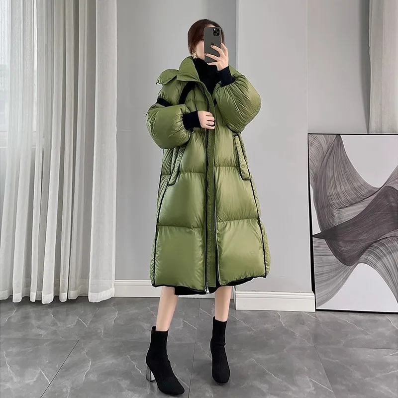 High end para baixo jaqueta feminina 2025 inverno novo coreano solto 90 pato branco para baixo casaco feminino com capuz parkas longo quente puffer casaco