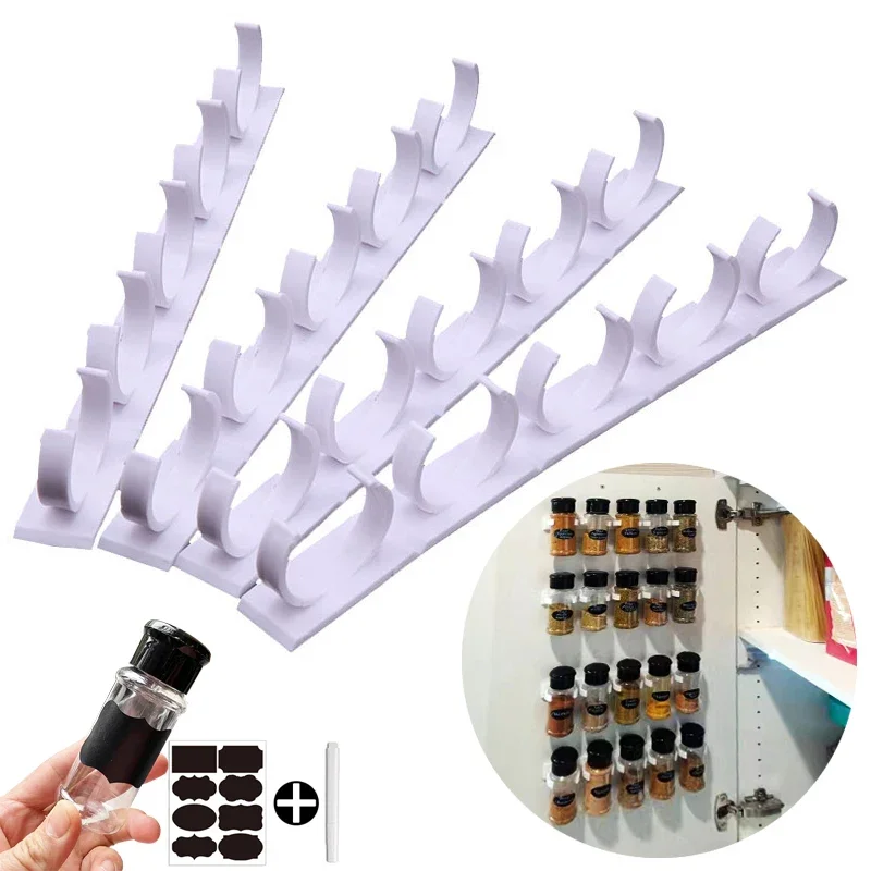 4PCS No-Punch Spice Rack Storage Plastic Storage with 3.5cm Hooks No-Punch Paste Neatly Storing Spice Bottles for Kitchen Use