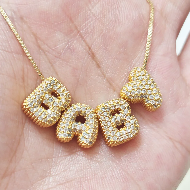 

Customized new sparkling zircon balloon letter necklace DIY 26 first letter name necklace jewelry gift
