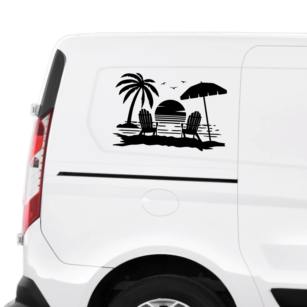 Palm Tree And Beach Camping Wall Sticker For Camper Van SUV Motorhome Decoration Caravan RV Decor Decal Auto Tuning Accessories