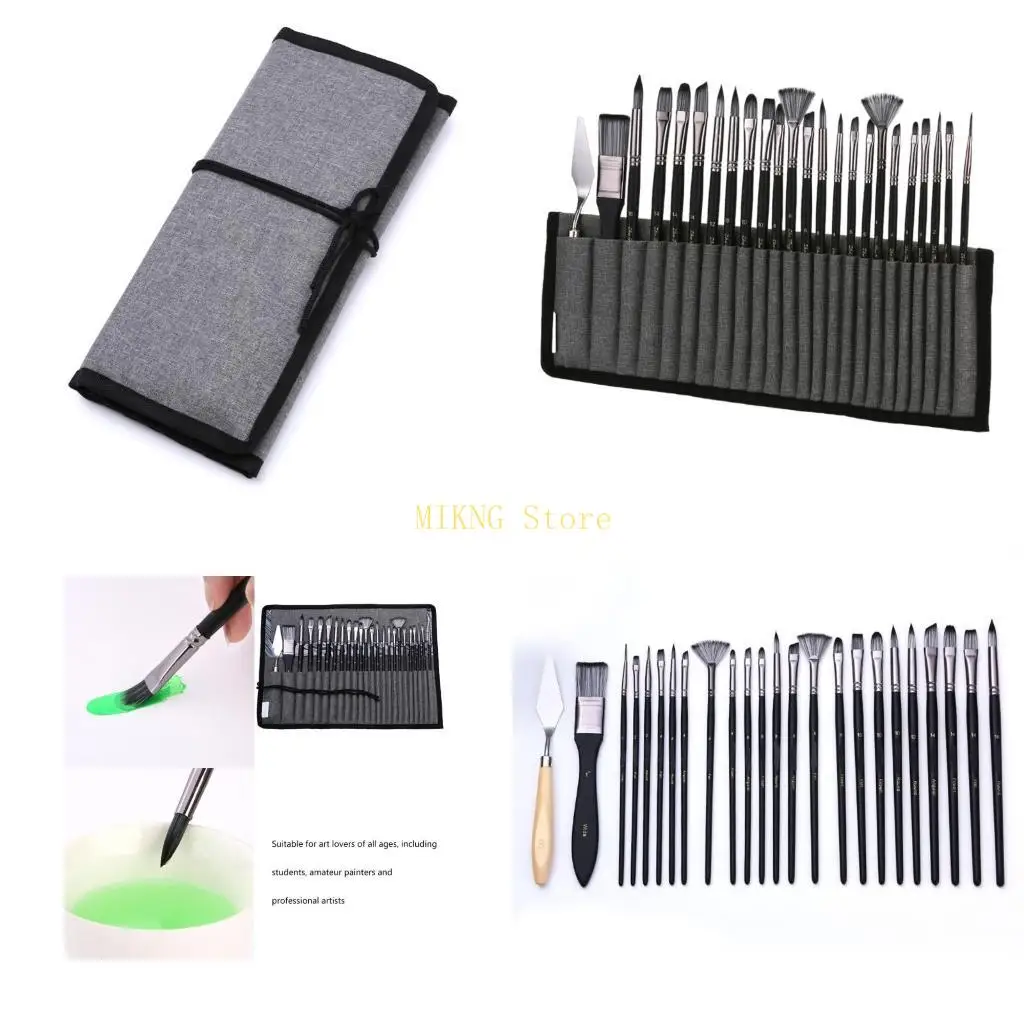 

24 шт./компл. набор кистей с сумкой-органайзером и шпателем, нейлоновые кисти для рисования волос, набор кистей для акварельной