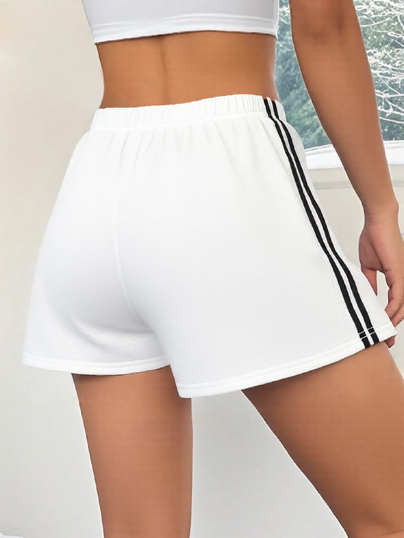 Spring Summer Side Stripe Elastic Waist Short Skirt Casual Sporty A-Line Daily Street Style Slimming Black White