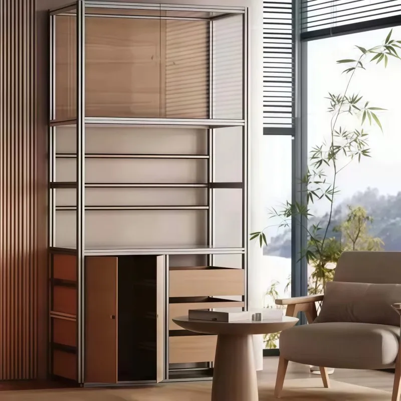 

Aluminum Profile Birch Display Cabinet Simple Modern Household Multi-layer Display Locker Restaurant Wall Display