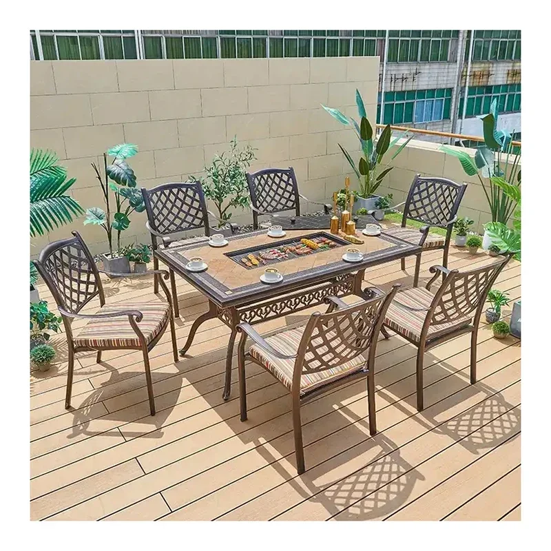 Portable Garden Terrace Long BBQ Grill Table Charcoal Cast Aluminum Luxury Outdoor Restaurant Tables And Chairs