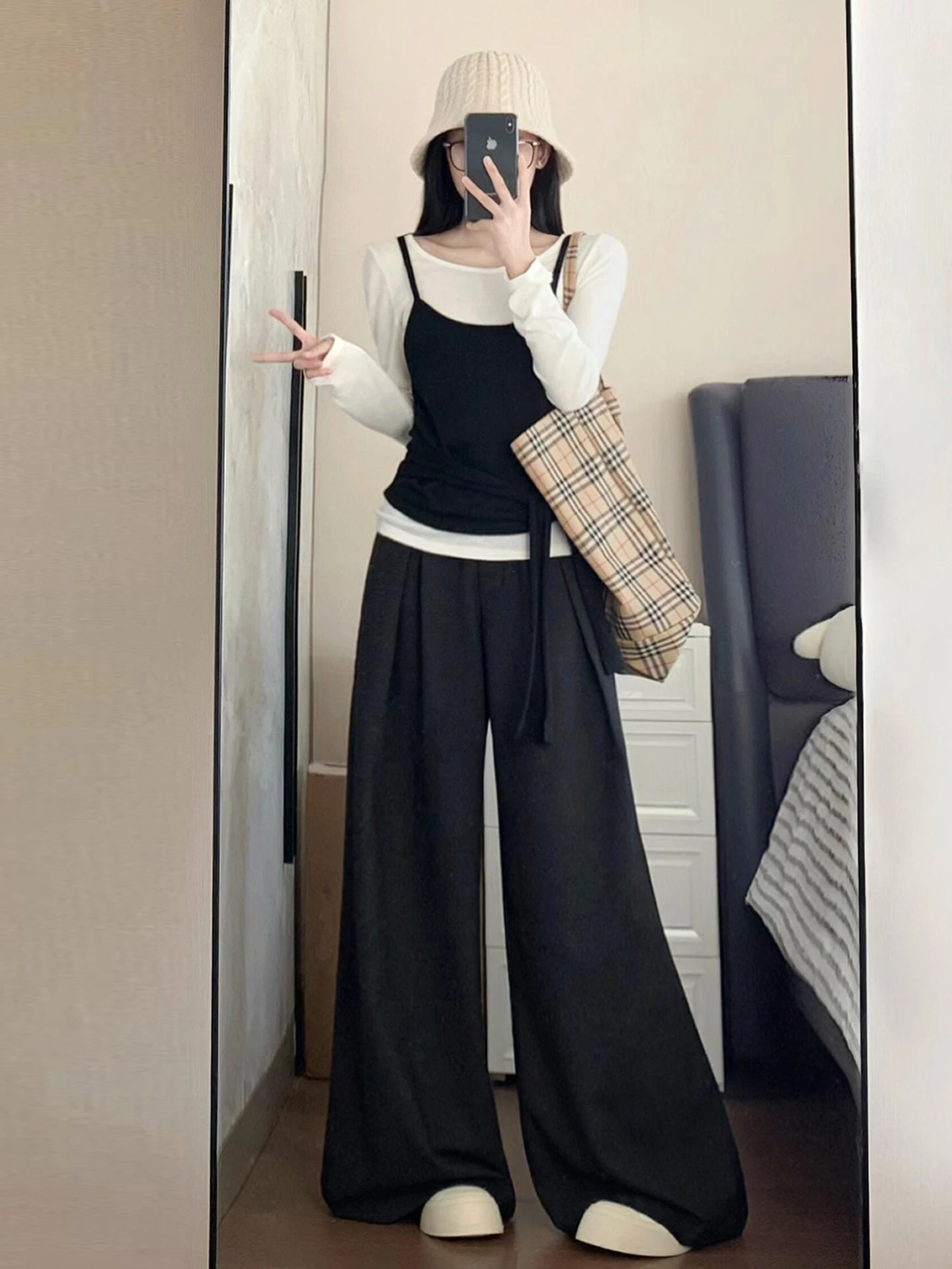 韓国 Sle Lazy Long Sve T-irt 女性初秋 2026 新デザインカジュアルレジャーフェイクツーピーストップレディースファイオン