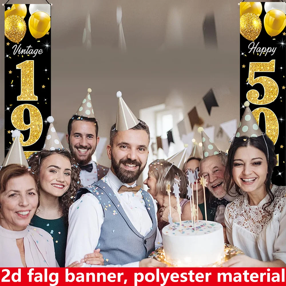 2D Flachbanner, 2-teiliges Geburtstagsbanner, Polyester-Material, 70,9 Zoll * 12 Zoll, Vorhangbanner für die 50. Geburtstagsfeier - 1976 Vintage Gold – Detail 7