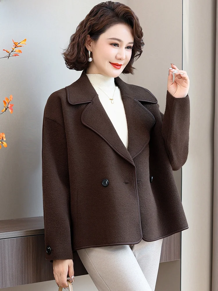 

Ele Woolen Coat for ort Mothers Autumn Faion Outerwear Loose Fit Cardigan Sle Polyester Fiber Regular Length