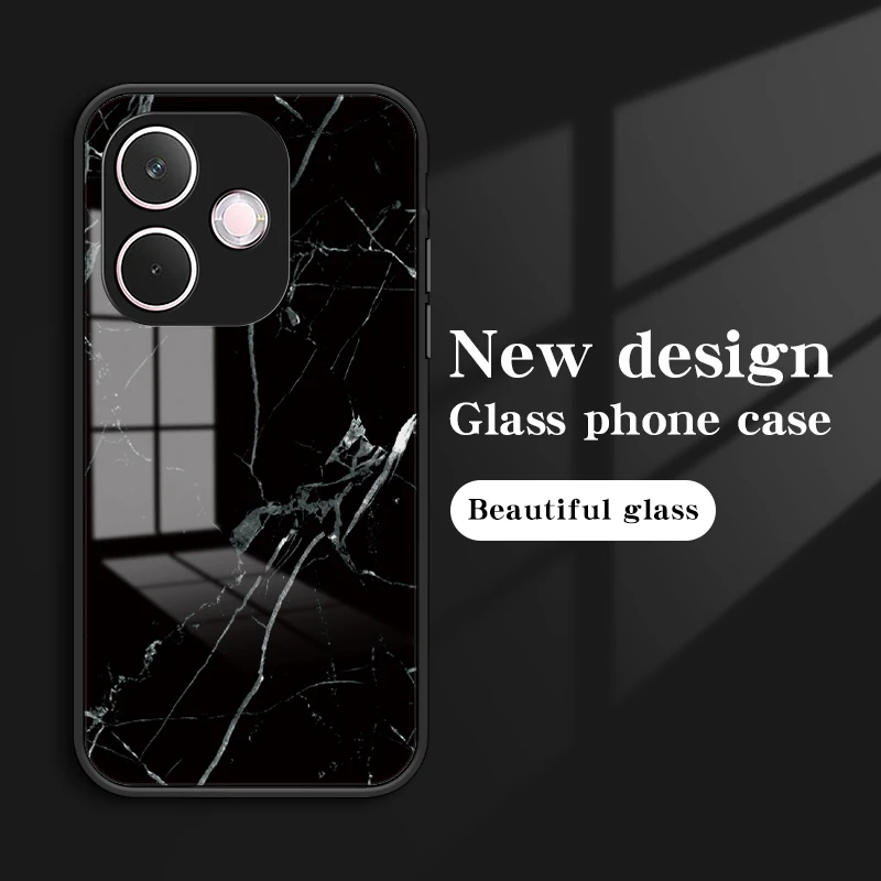 

For OPPO A5 Pro Marble Textured Tempered Glass Soft Edge Anti-Drop Anti-Fingerprint Anti-Shock Phone Case