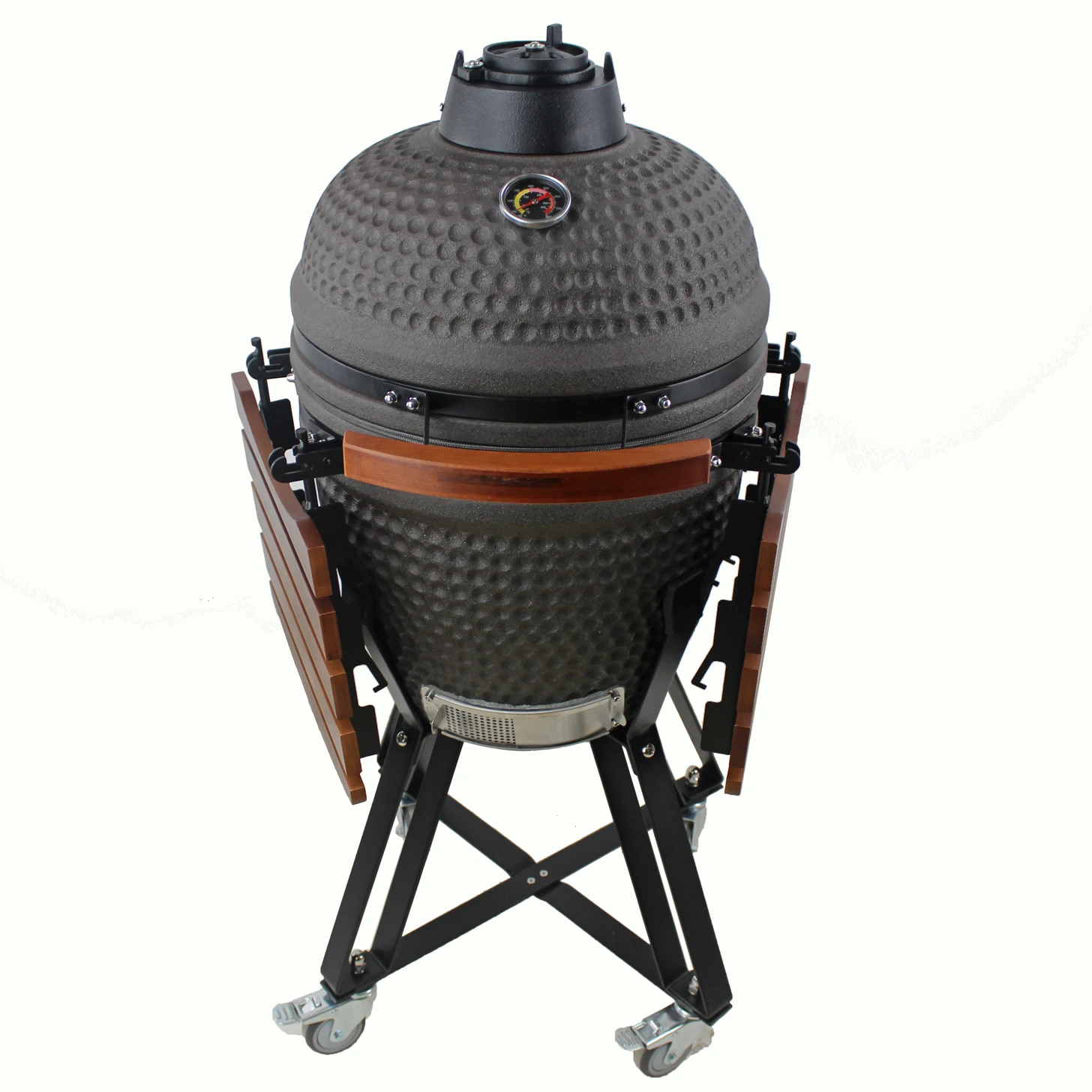 18 Inch Ceramic Kamado Charcoal Smoker Grill with Cast Iron Construction Multi-Function for Outdoor BBQ and Smoking