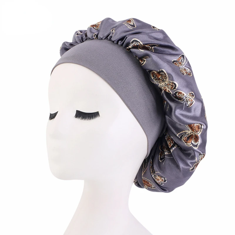 New Fshion Women Satin Night Sleep Cap Hair Bonnet Hat Silk Head Cover Wide Elastic Band