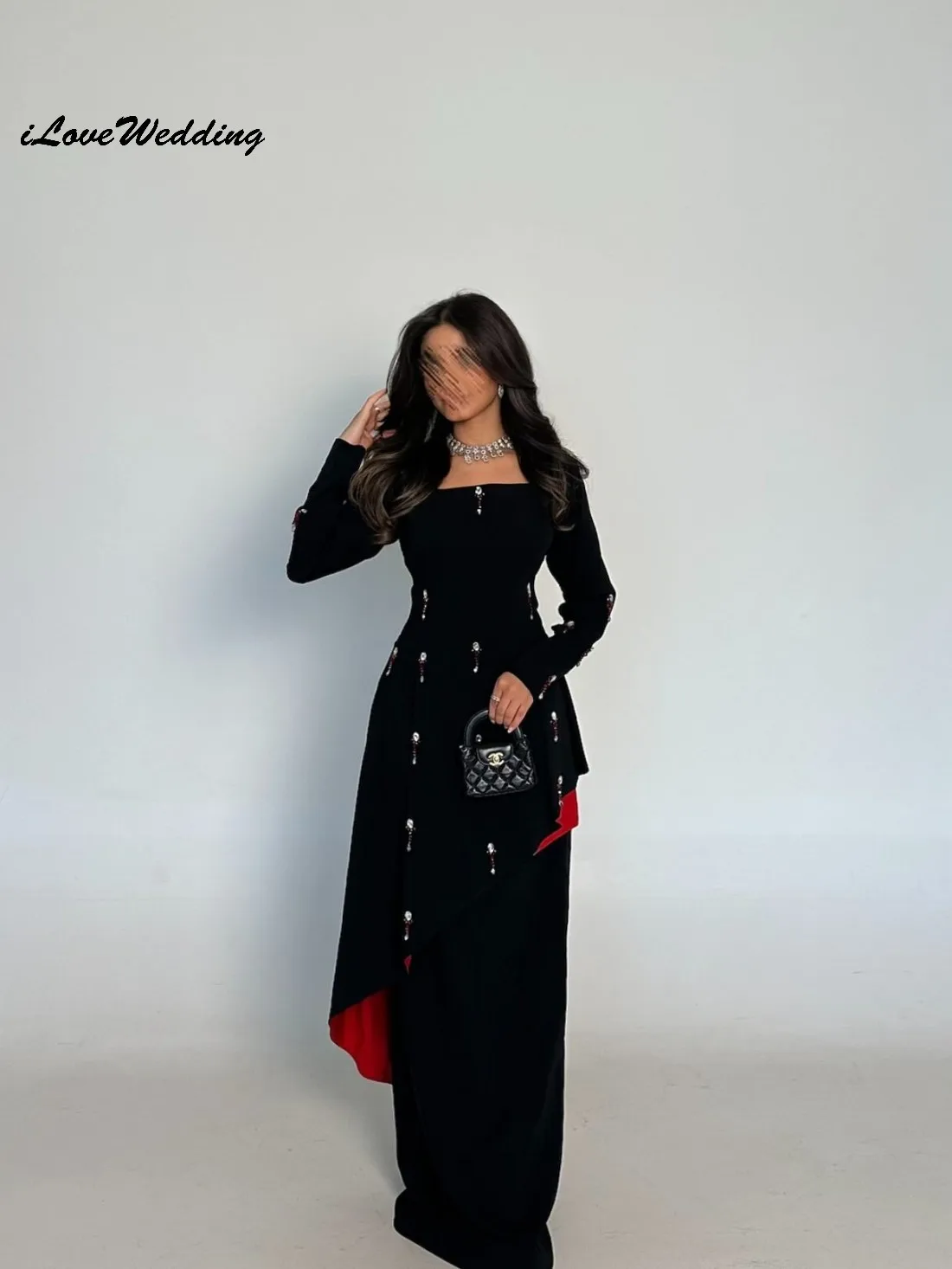 Customized Long Sleeve Elegant Crystal Evening Dress Formal Wedding Party Dress For Women Long Prom Dress For Gala Floor Length