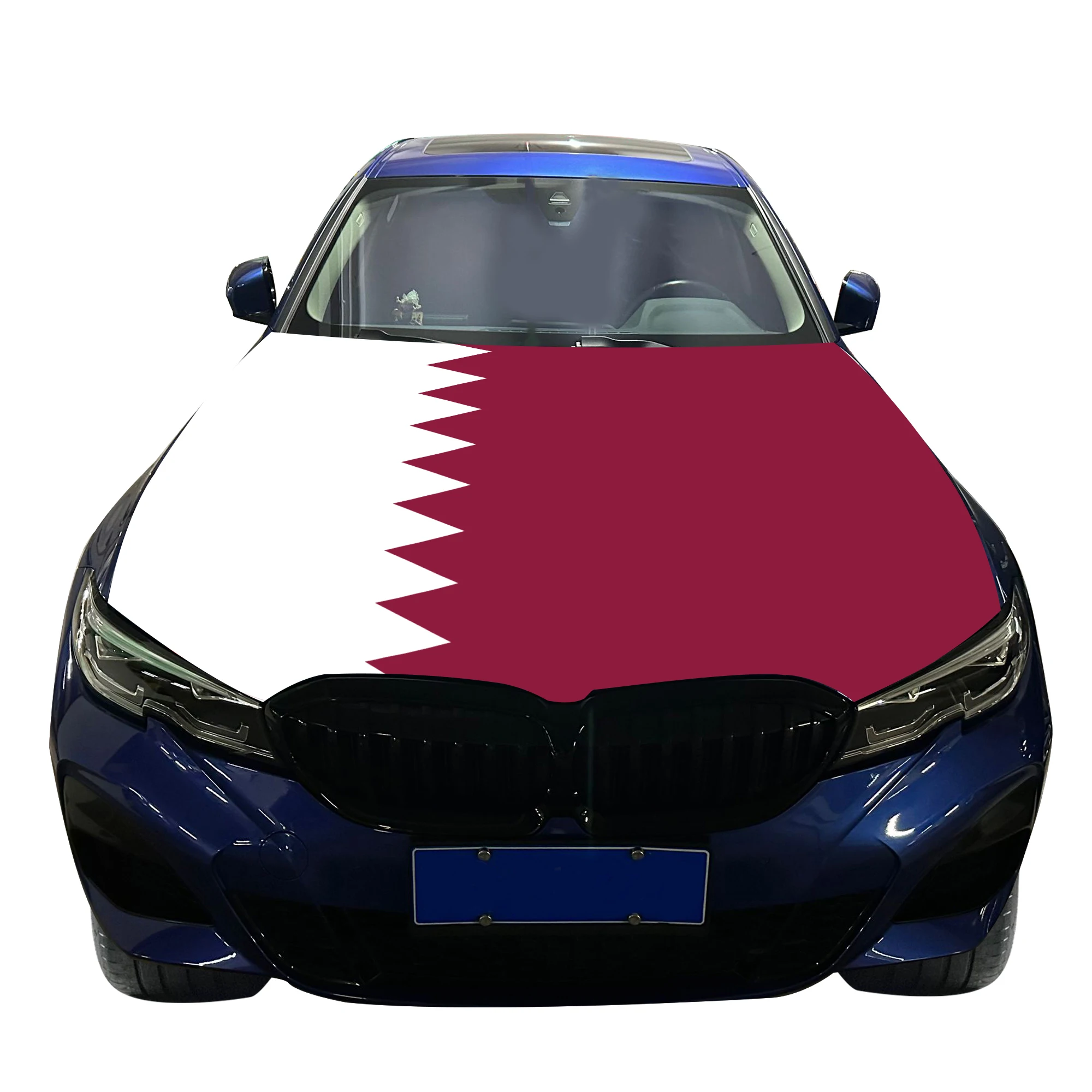 Qatar Car Hood Cover Flag  Universal Size Elastic Polyester 120x150cm for Car Decor