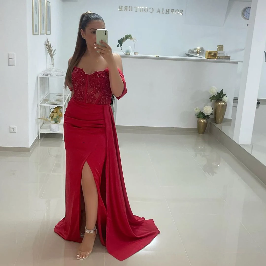 Bridalaffair Off Shoulder Long Prom Dress Sexy High Split Evening Gown for Women Elegant Party Saudi Arabia Dubai robe de soirée