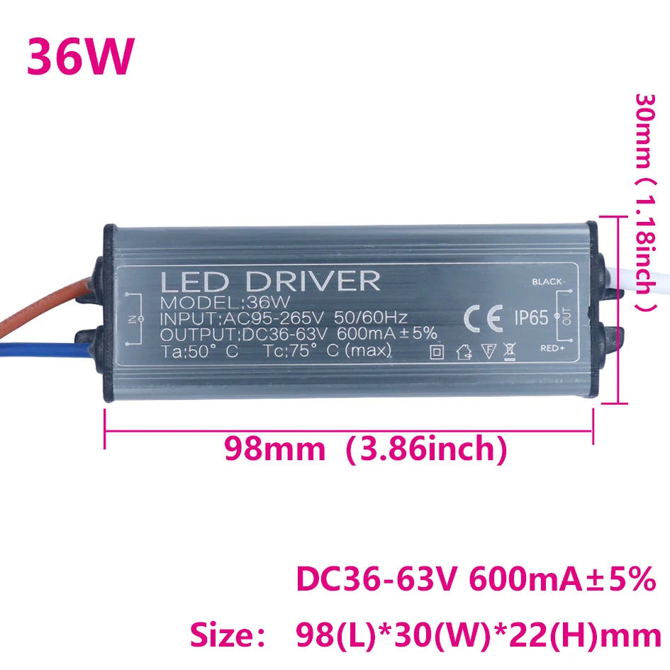 LED Driver 600mA 36W AC85-265V Output 36-65V LEDs Power Supply Lighting Transformers For keep in repair Outdoor waterproof home