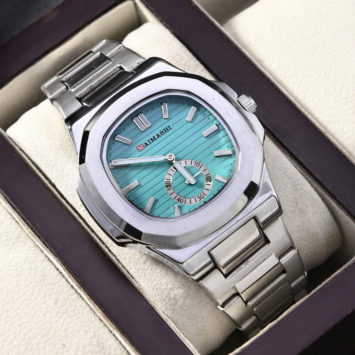 ساعة كوارتز رجالية مربعة من الفولاذ المقاوم للصدأ متعددة الألوان بمينا تاريخ رجل ساعة يد مقاومة للماء ساعات حركة Relogio Masculino