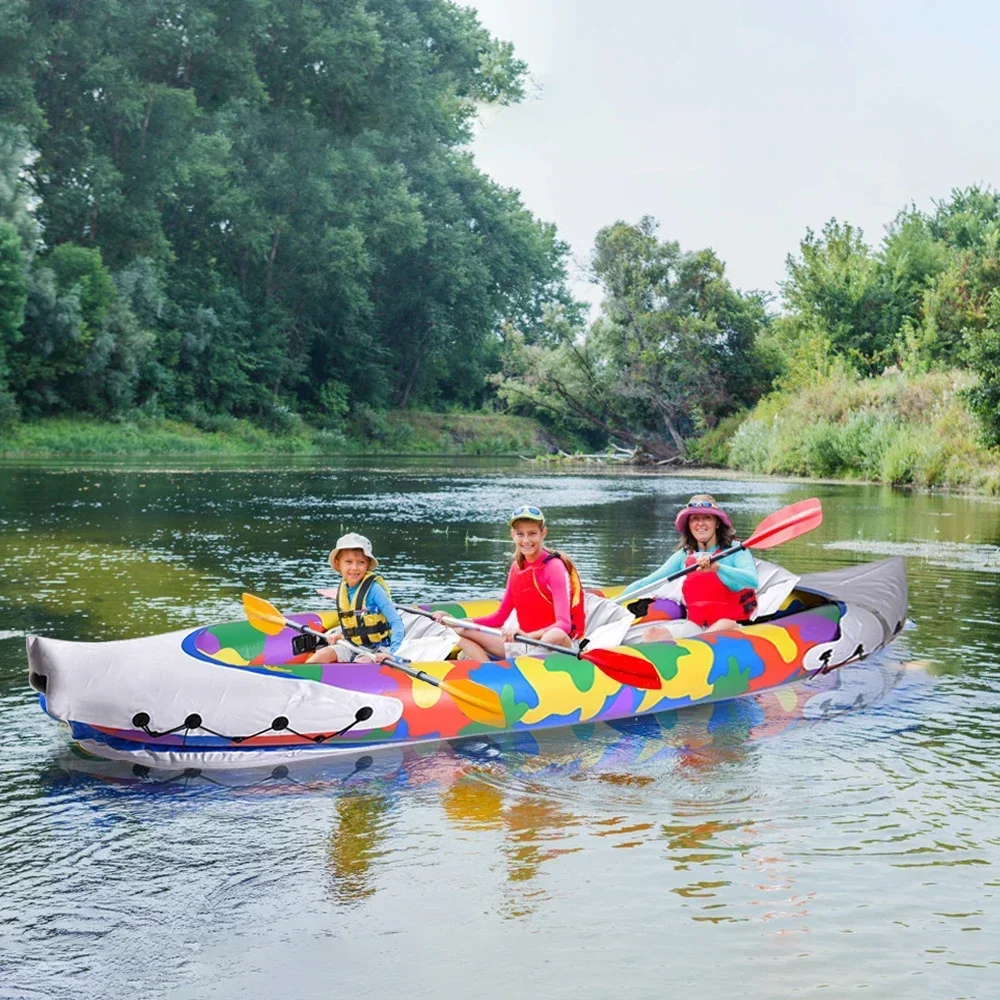 P&D Plastic Double inflatable canoe kayak 3 Person Inflatable fishing kayak