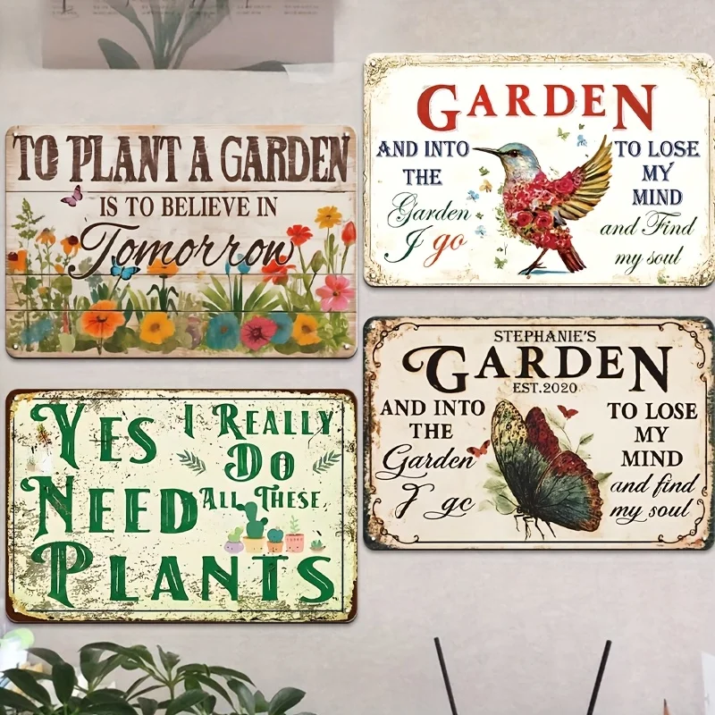 4pcs Rustic Garden Signs Decorative Outdoor Metal Tin Signs - Vintage Garden Signs Garden Rules Gardening Decor12x8 Inch Garden