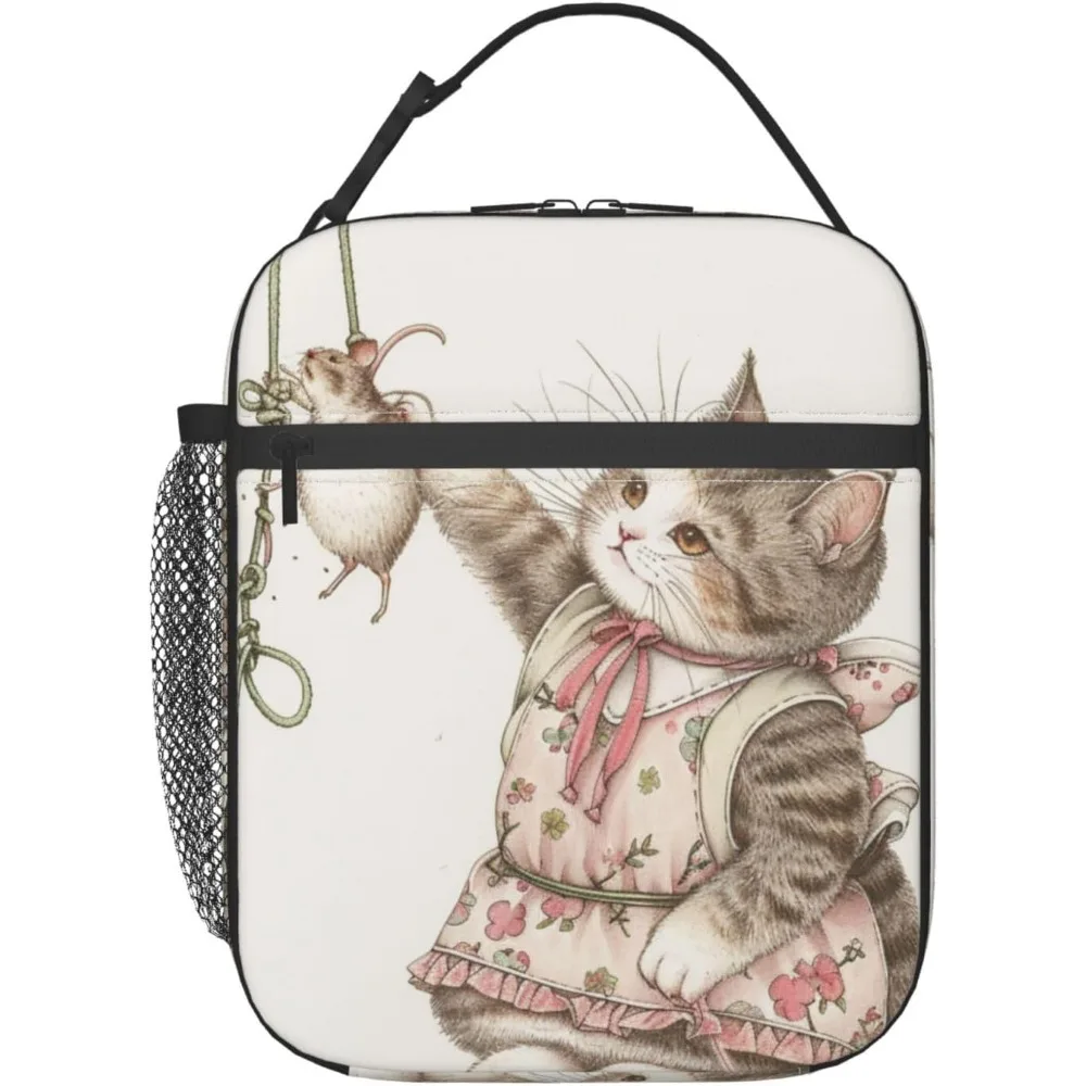 

Insulated Lunchbox Reusable Cooler Bag Catching a Mouse Lunch Bag Portable Lunch Tote Bag for Work Picnic