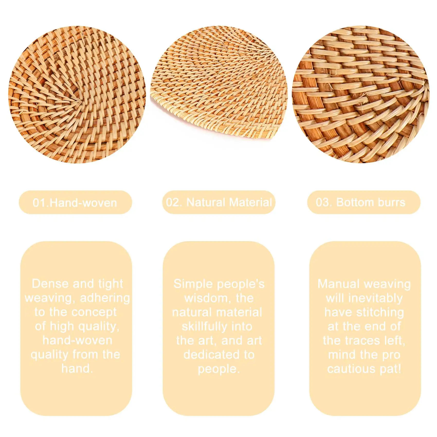 2 Pcs Oval Rattan Placemat,Natural Rattan Hand-Woven,Tea Ceremony Accessories,Suitable For Dining Room, Kitchen,Etc