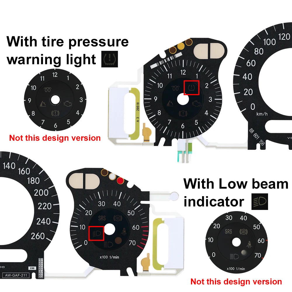 Instrumententafel mit EL-Kaltlicht für Mercedes W211 260KM Schwarz – Detail 4