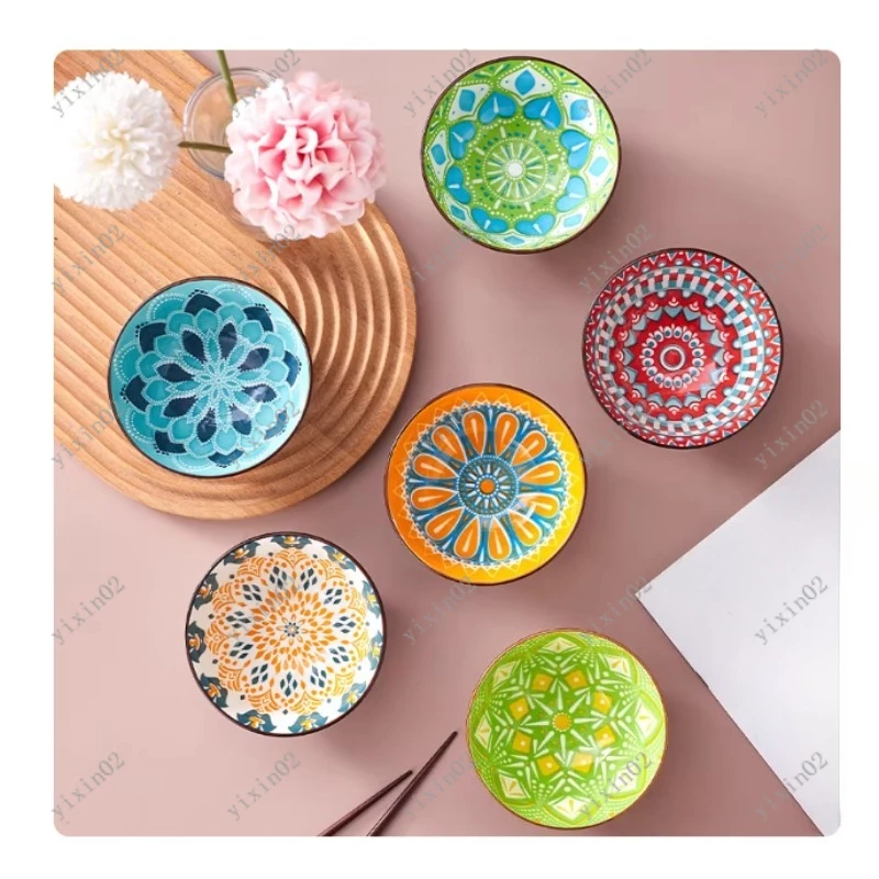 

Набор керамических мисок ручной работы из 6 предметов, миющая в микроволновой печи, можно мыть в посудомоечной машине, миска для хлопьев, мороженого, пасты, дополнительная подарочная коробка