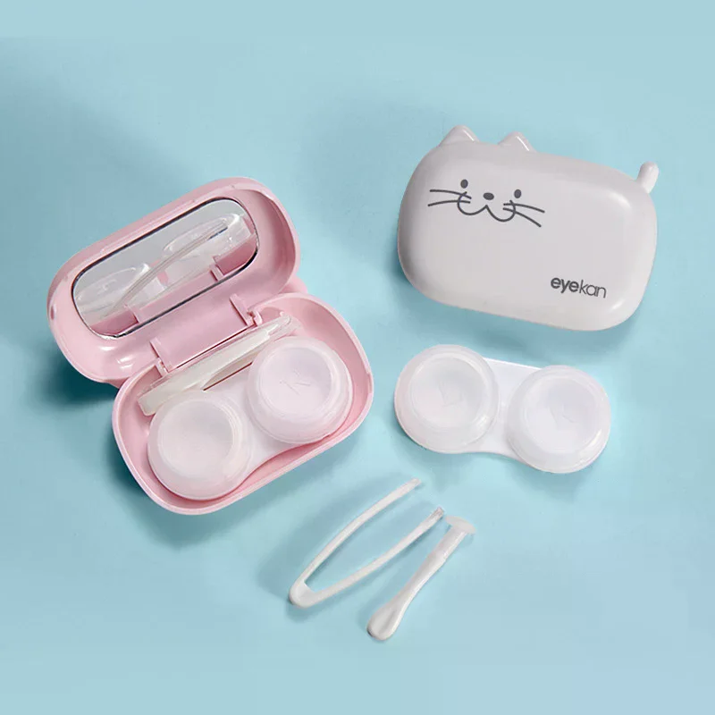 Mini bonito portátil gato lente de contato caso feminino ins adorável lentes recipiente conjunto viagem presente menina