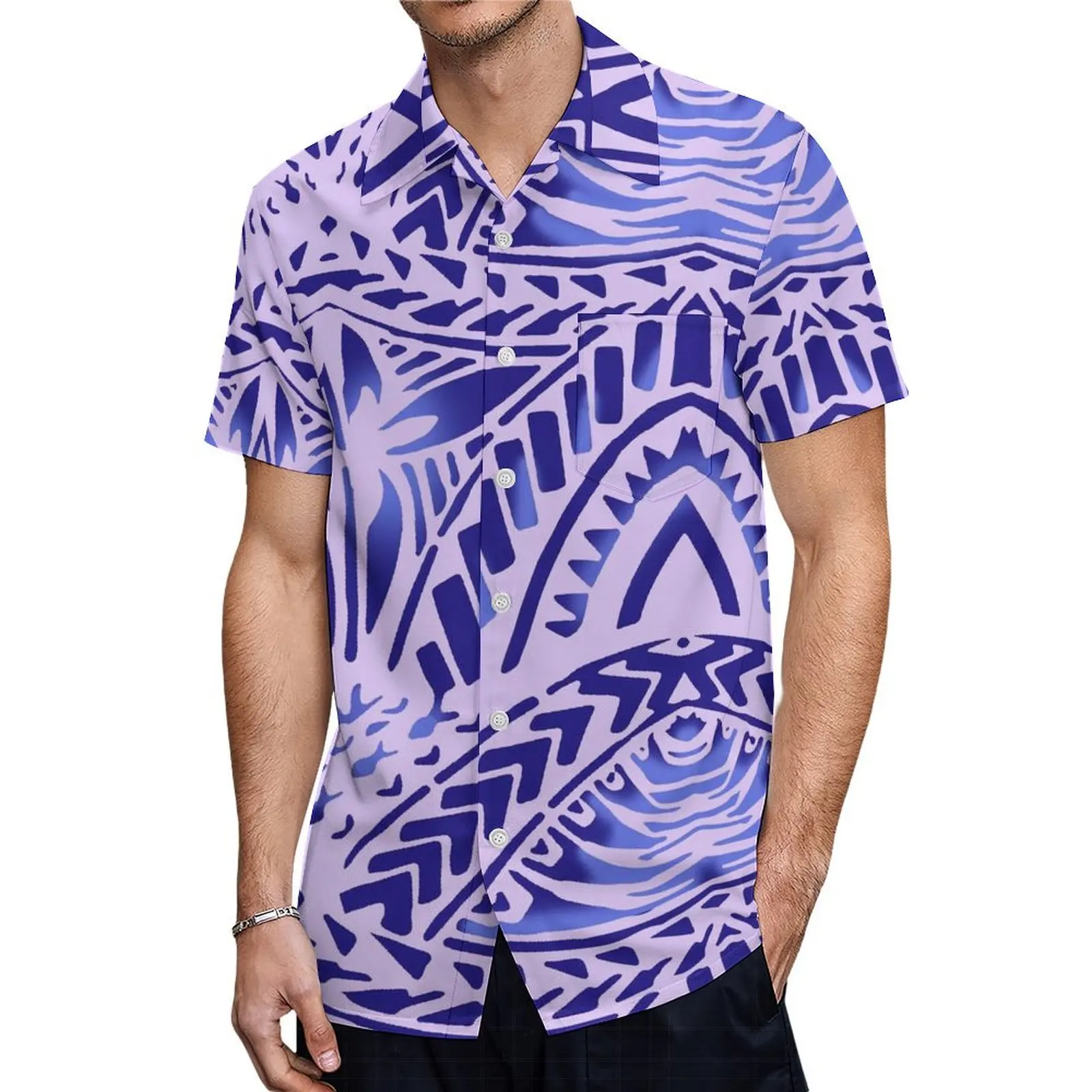 Island-Style Couple Set Elegant Women'S Crew-Neck Tiered Dress Full Skirt With Men'S Aloha Shirt Polynesian Island Design