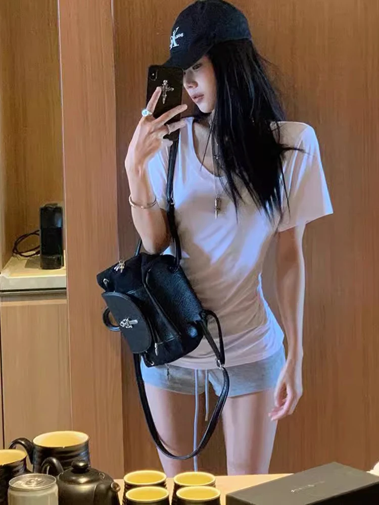 American Sexy Pure Desire Elastic Low Waist Cuffed Knitted Casual Pants Women Summer Versatile Home Short Shorts