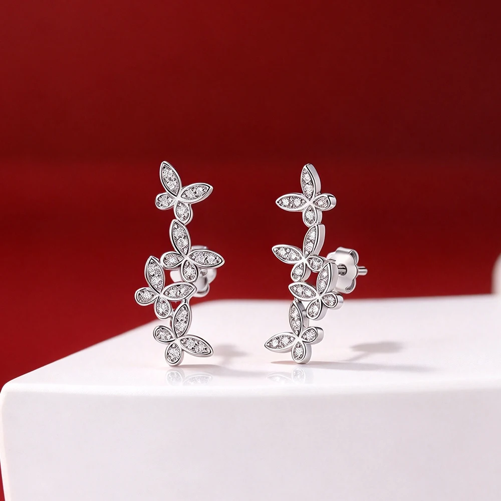 BXINY Butterfly Cluster Moissanite Climber Earrings 925 Sterling Silver Pave Set Diamonds Ear Crawlers for Women Wedding Jewelry