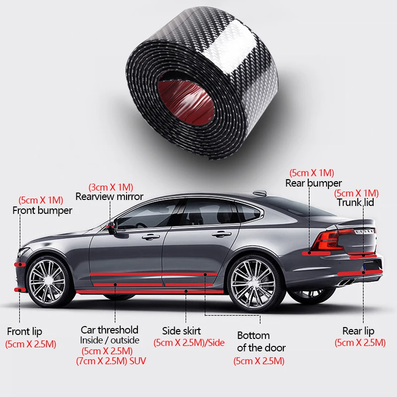 SEAMETAL Car Stickers Anti Scratch Door Sill Protector Strip Carbon Fiber Car Threshold Protection Bumper Film Car Accessories