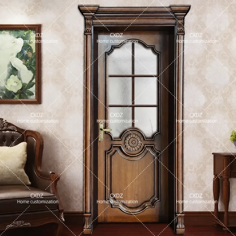 Solid Wood Multi Layer Baking Paint Flat Open Door for Bedroom Study Home Bathroom Toilet Glass Wooden Door Suite Room