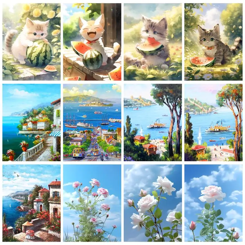 RUOPOTY DIY Paint By Numbers Kits Summer Kitten Hand Painted Painting Oil Picture Art Supplies For Adults DIY Crafts Decor For H