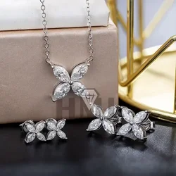 Real D Color GRA Certified Moissanite Earrings Necklace 100% 925 Sterling Silver Plated 18K Gold Engagement Party Fine Jewelry