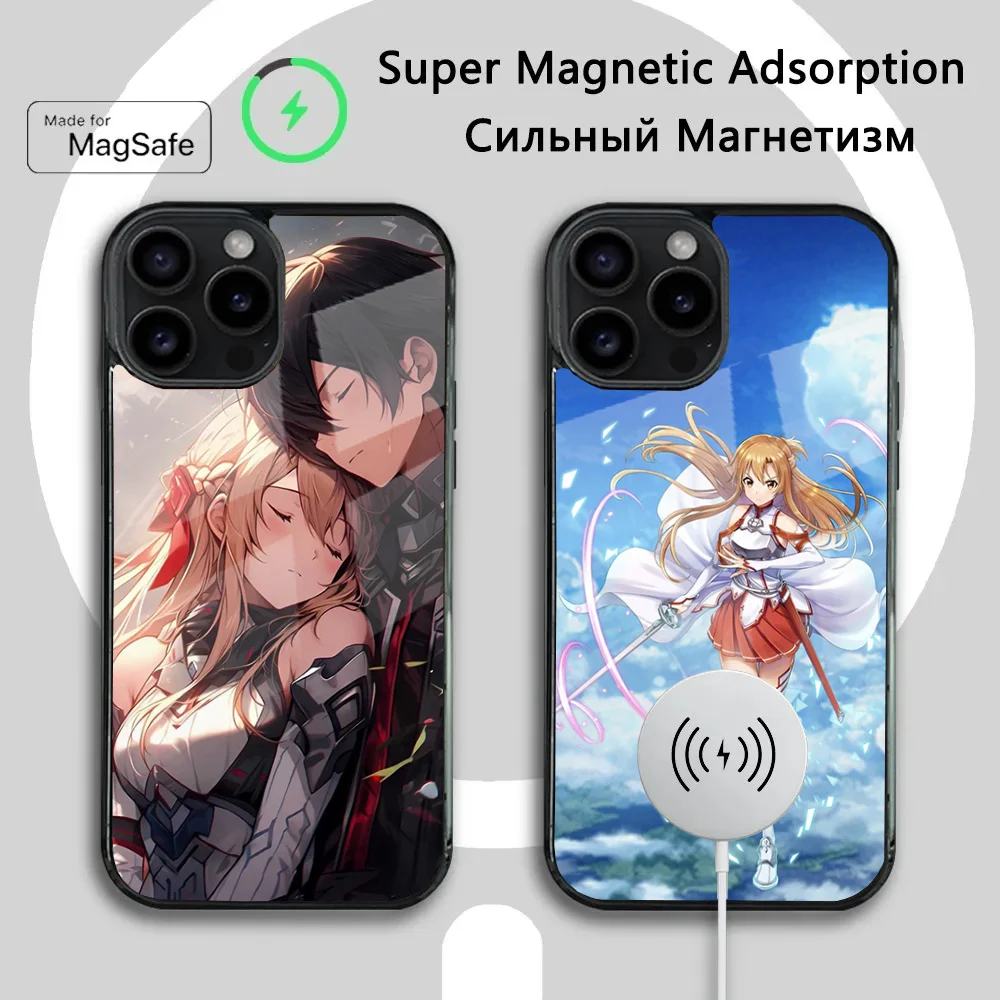 Anime Asuna Kirito Phone Case For iPhone 16 15 14 13 12 11 Plus,Pro,Max Mini Magsafe Magnetic Wireless Charging